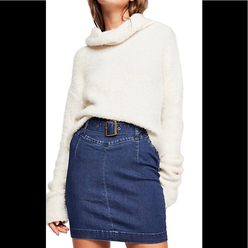 Free People Livin It Up Denim Pencil Mini Skirt